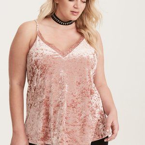TORRID LACE TRIM VELVET CAMI PINK